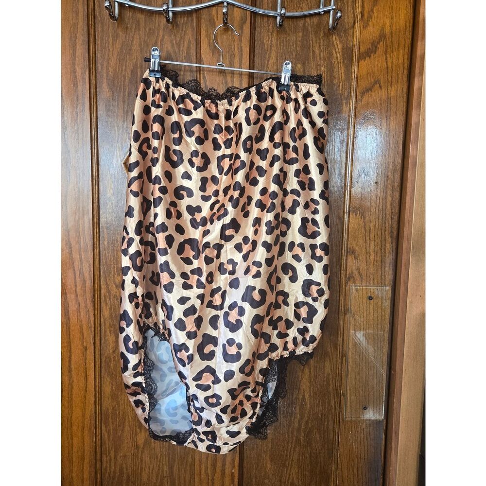 Leopard Print Satin Panties with Lace Trim - Beige/Brown Prank Gag Gift